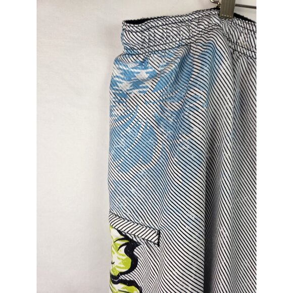 Burnside Mens Swim Trunks Size 3X Blue Striped Floral Lined Swimsuit Swim Shorts - Picture 5 of 11